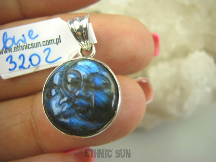 bwe3202 Delikatny Wisior Dwie Twarze - Księżyc i Słońce Labradoryt Spektrolit Kamień Zorzy Polarnej Srebro 925