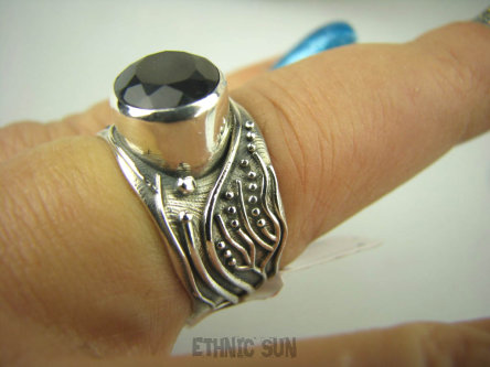 bpee3531 Piękna obrączka  Pierścień Czarny Onyks - kamień zadaniowy , wspomaga serce , egzemy pamięć r.16 Srebro 925 #