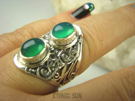 bpe6540 Egzotyczny Pierścień zielony ONYKS regeneruje SERCE, EGZEMY, PAMIĘĆ r.19 ażurowa obrączka Srebro 925 #