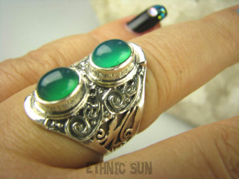 bpe6540 Egzotyczny Pierścień zielony ONYKS regeneruje SERCE, EGZEMY, PAMIĘĆ r.19 ażurowa obrączka Srebro 925 #