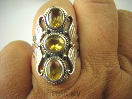 bpee3512 Długi ażurowy delikatny Pierścień Żółty Cytryn - kamień antycukrzycowy r.17 SREBRO 925 #