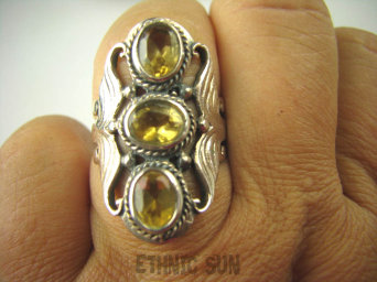 bpee3512 Długi ażurowy delikatny Pierścień Żółty Cytryn - kamień antycukrzycowy r.17 SREBRO 925 #