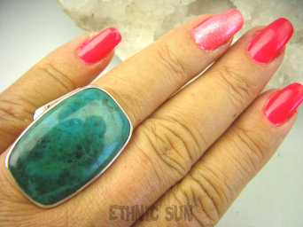 bpe8164 CUD NATURY Duży Klasyczny Okaz Pierścień naturalna CHRYZOKOLA I AZURYT r.19 Srebro 925 #