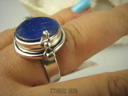 bpe6313 Biżuteria Orientalna !!! Sekretnik Otwierany Pierścień zdjęcia lub marzenia Granatowy LAPIS LAZULI r.17 Srebro 925 #