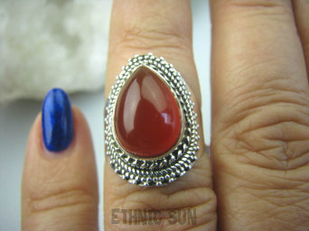bpe5783 Biżuteria Orientalna - Delikatny OKAZ Pierścień Czerwony Onyks - regeneruje SERCE, EGZEMY, PAMIĘĆ r.12/ r.13 mały rozmiar Srebro 925 #