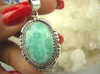 bwe3172 LAZUROWA AMAZONKA !!!! Delikatny Wisior lazurowy AMAZONIT - kamień marzeń i realizacji Srebro 925 #