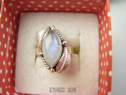 bpe9399 Egzotyczny Delikatny Pierścień Pierścionek Kamień Księżycowy r.12/ r.13 Mały Rozmiar Srebro 925
