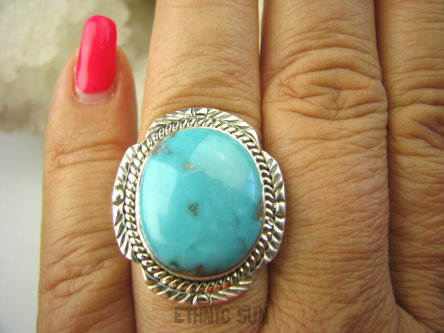 bpe7746 Śliczny OKAZ Pierścień naturalny intensywny niebieski TURKUS ARIZONA Turkusy r.19 Srebro 925 #