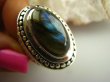 bpe3080  Niezwykły OKAZ Pierścień naturalny Labradoryt Spektrolit kamień Zorzy Polarnej r.17 Srebro 925 # - 2