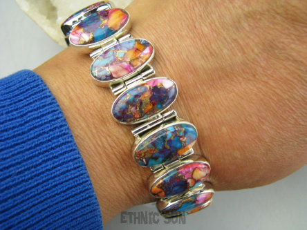 bb3908 BOSSKA Wielobarwna szeroka Duża 35G Bransoleta TURKUS OSTRYGOWY MIEDZIANY 9 sztuk Turkus OSTRYGA Muszla złota MIEDZ lśniące Srebro 925 #
