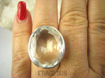 bpee3723 Nowa Kolekcja !!! Wielki 17 G WSPANIAŁY Odpromiennik zdobi i chroni  Pierścień naturalny Kryształ Górski w klasycznej oprawie r.16/ r.17 Srebro 925 #