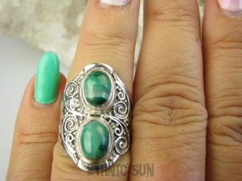 bpe8930 Biżuteria Egzotyczna !!! Pierścień Pierścionek  MALACHIT - pobudza kreatywność r.13 szeroka obrączka Srebro 925 #