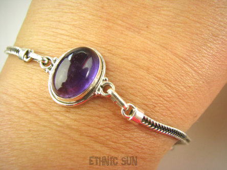 bb3701 Prześliczna Delikatna Bransoleta Bransoletka Fioletowy Ametyst - kamień mądrości Srebro 925 #