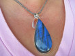 bwe3752 NIEBIESKO GRANATOWA KROPLA Duży 20 gramów !! Klasyczny Wisior Zawieszka LABRADORYT Spektrolit - kamień Zorzy Polarnej lśniące SREBRO 925 # - 3