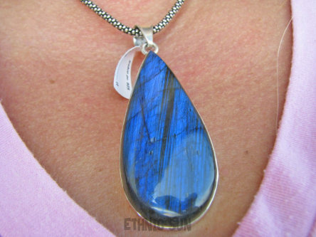 bwe3752 NIEBIESKO GRANATOWA KROPLA Duży 20 gramów !! Klasyczny Wisior Zawieszka LABRADORYT Spektrolit - kamień Zorzy Polarnej lśniące SREBRO 925 #