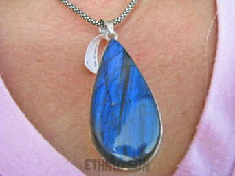 bwe3752 NIEBIESKO GRANATOWA KROPLA Duży 20 gramów !! Klasyczny Wisior Zawieszka LABRADORYT Spektrolit - kamień Zorzy Polarnej lśniące SREBRO 925 #