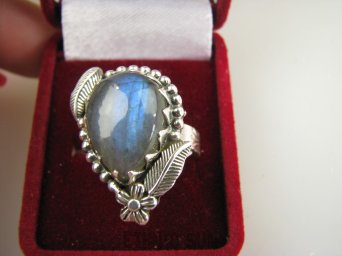 bpe9101 Czarodziejsko Piękny Orientalny Pierścień Pierścionek Labradoryt Spektrolit - kamień Zorzy Polarnej r.14 Srebro 925 #