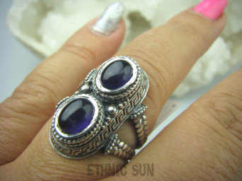 bpe5866 Cudny PIERŚCIEŃ Greckie wzory naturalny Fioletowy Ametyst - kamień mądrości r.18/ r.19 Srebro 925 #