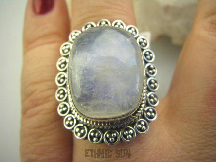 bpe4400 Biżuteria Egzotyczna !! Piękny  Duży  Pierścień Kamień Księżycowy r.21 Srebro 925 #