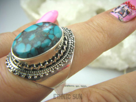 bpe5544 Turkusowa EGZOTYKA !!! Delikatny Pierścień naturalny TURKUS - opiekun ciała i duszy r.17 Srebro 925 #