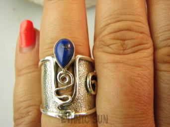 bpe9124 PIĘKNY GORSET niespotykany wzór ciekawy Regulowany PIERŚCIEŃ Pierścionek Lapis Lazuli szeroka obrączka r.11, r.12, r.13, r.14, r.15, r.16 Srebro 925 #