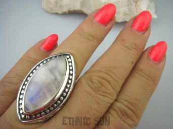 bpe5378 Biżuteria Orientalna !!! ZABÓJCZO PIĘKNY OLBRZYM Masywny 23 gramy !! Pierścień KAMIEŃ KSIĘŻYCOWY r.18/ r.19 szeroka obrączka Srebro 925 #