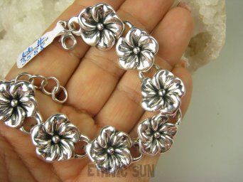 bb3588  Na szczupłe nadgarstki Fantastyczna Duża Wygodna Lśniąca Bransoleta regulowana  17-19cm Kwiaty 7 sztuk Bransoletka cała ze Srebra dmuchane Srebro 925 #