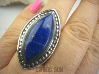 bpe4341 EGZOTYCZNY OLBRZYM 4,1 cm !!! Orientalny Masywny Gigant Aż 21 g ! Duży Pierścień z królewskim Lapis Lazuli - strażnik prawdy i mądrości  r.18 Srebro 925 #