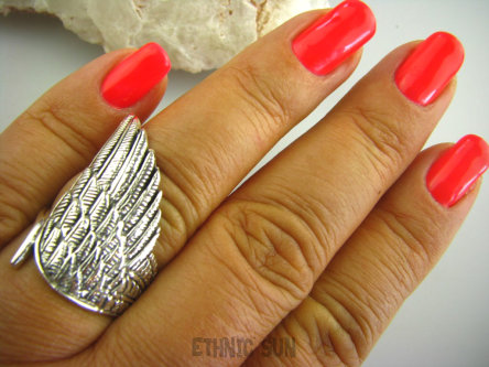 bpe3160 SKRZYDŁO ANIOŁA - Długi Orientalny Pierścień Cały ze Srebra r.11/ r.12 SREBRO 925 Mały Rozmiar