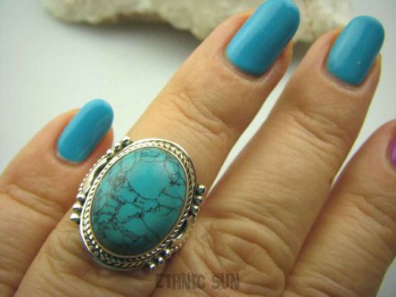 bpe4145 Biżuteria Egzotyczna !!! Orientalny Piękny Pierścień turkusowy Howlit r.14 Srebro 925 #