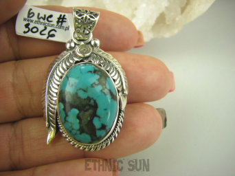 bwe3026 BIŻUTERIA ORIENTALNA !!! Duży Egzotyczny WISIOR Indian Nawaho ORLE PIÓRO naturalny TURKUS Turkusy Srebro 925 #