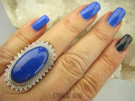 bpe7213 Duży front 3,6cm Orientalny Piękny Pierścień Królewski Lapis Lazuli - strażnik prawdy i mądrości r.17 Srebro 925 #