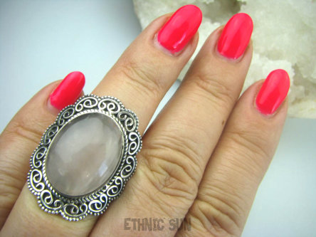 bpe5749 Biżuteria Orientalna !!!! Pierścień różowy KWARC  Kamień mocnego SERCA r.15 Srebro 925 #