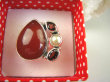bpee3636 Śliczny Artystyczny Pierścień czerwony Onyks, Perła, Granaty r.13 mały rozmiar Srebro 925 # - 2