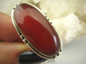 bpe7176 Piękny Egzotyczny Pierścień czerwony Onyks - regeneruje SERCE, EGZEMY, PAMIĘĆ r.16 Srebro 925 #