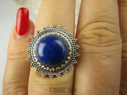 bpe6916 ZAJWISKOWO PIĘKNY Pierścień Granatowy Lapis Lazuli - strażnik prawdy i mądrości r.14 Srebro 925 #