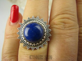 bpe6916 ZAJWISKOWO PIĘKNY Pierścień Granatowy Lapis Lazuli - strażnik prawdy i mądrości r.14 Srebro 925 #