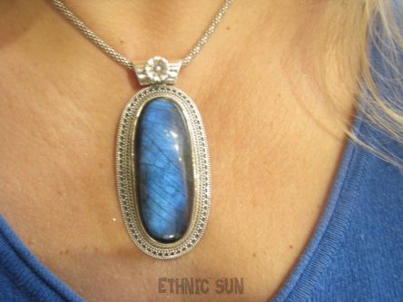 bwe3868 Cudowny Olbrzym Baśniowy Gigant 7.2 cm 35 gramów !!! Orientalny Duży Długi Wisior Granatowy LABRADORYT Spektrolit - kamień Zorzy Polarnej SREBRO 925 #