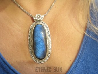 bwe3868 Cudowny Olbrzym Baśniowy Gigant 7.2 cm 35 gramów !!! Orientalny Duży Długi Wisior Granatowy LABRADORYT Spektrolit - kamień Zorzy Polarnej SREBRO 925 #