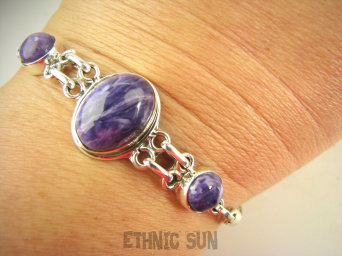 bb3707 Prześliczna Elegancka Bardzo Wygodna Delikatna Bransoleta Drogocenny Fioletowy Czaroit Srebro 925 #
