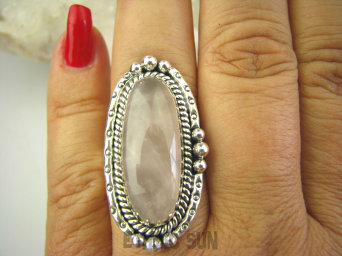 bpe8013 Egzotyczny Długi 3.6 cm Pierścień KWARC Różowy Kamień mocnego SERCA r.19 Srebro 925 #