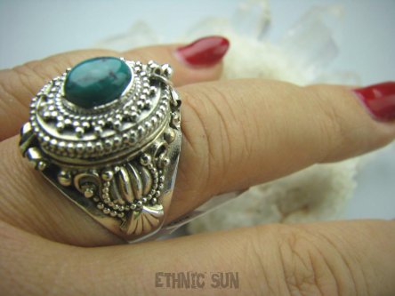 bpe5384 Bogato Zdobiony Piękny Sekretnik UNIKAT !!! Otwierany Pierścień na zdjęcia lub marzenia niebieski Turkus Turkusy r.22 Srebro 925 #