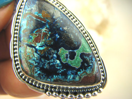 bwe3406 Piękna Egzotyczny Wisior naturalny Wielobarwny AZURYT + MALACHIT zdobione Srebro 925 #