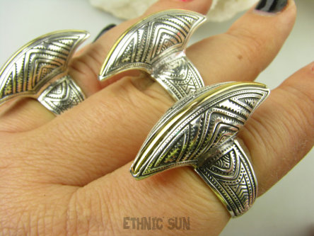 bpe8832 MAROKAŃSKI KIEŁ - Duży unikatowy FENOMENALNY DŁUGI 3.4 CM OKAZ PIERŚCIEŃ ZE SREBRA PIERŚCIONEK r.21/ r.22 Srebro 925 Maroko #