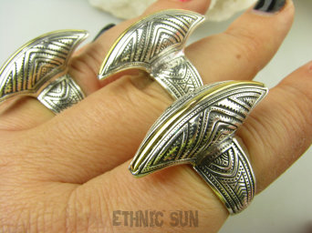 bpe8832 MAROKAŃSKI KIEŁ - Duży unikatowy FENOMENALNY DŁUGI 3.4 CM OKAZ PIERŚCIEŃ ZE SREBRA PIERŚCIONEK r.21/ r.22 Srebro 925 Maroko #