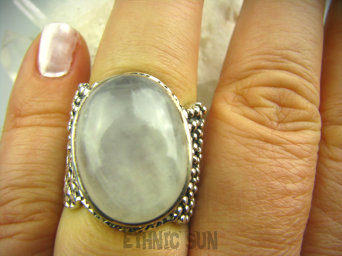 bpe2451 OGROMNY PIERŚCIEŃ  bardzo szeroka Obrączka i wielki Kamień Księżycowy r.15 zdobiona obrączka Srebro 925 #