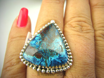 bpe8169 Cudowne Barwy - Rzadkość  Pierścień naturalny Niebiesko Brązowo Morski AZURYT r.17 Srebro 925 #