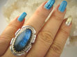 bpe8577 Czarodziejsko Piękny DUŻY Pierścień Pierścionek Labradoryt Spektrolit - kamień Zorzy Polarnej r.16 Srebro 925 # - 7