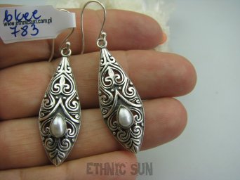 bkee783 KUNSZTOWNE SOPLE !!! Długie LEKKIE Ażurowe Kolczyki naturalne Perły Hodowlane, PERŁA Srebro 925