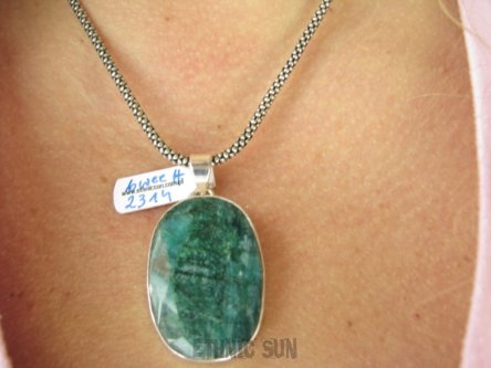 bwee2314 SZMARAGDOWY Duży Okaz 18 gramów !! 4.6 cm Wisior Zawieszka Szmaragd Indyjski Szmaragdy KAMIEŃ MIŁOŚCI lśniące Srebro 925 #